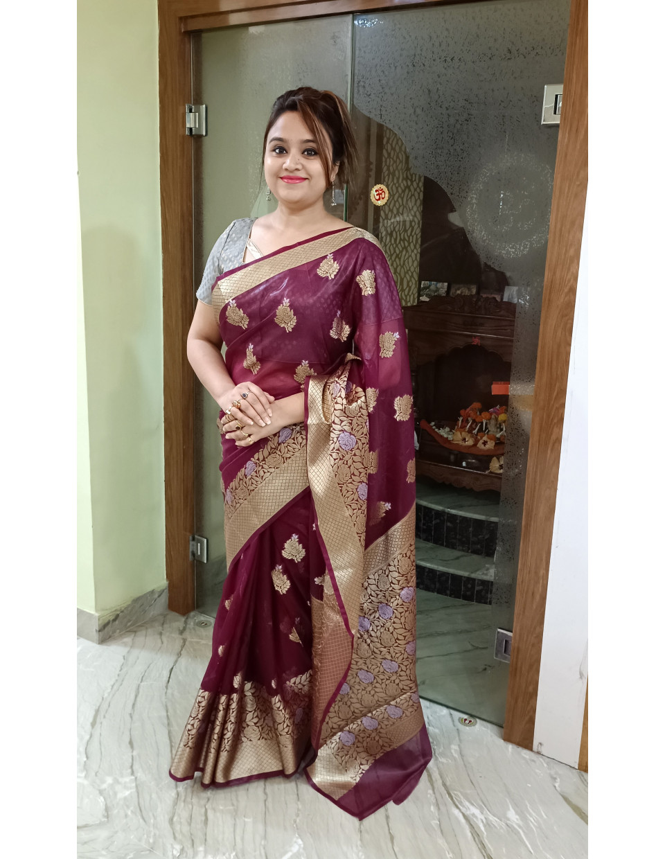Organza Silk Saree With All Over Banarasi Butta Work (KR1500)